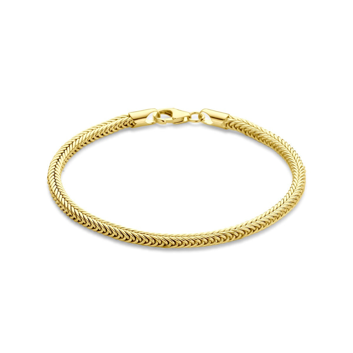 Bracciale in oro giallo 14k con nucleo argentato, design a maglia rolò.