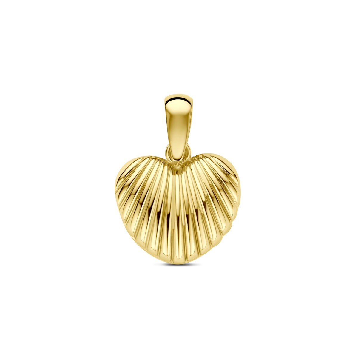 Ciondolo a forma di cuore in oro giallo 14k con finitura rigata.