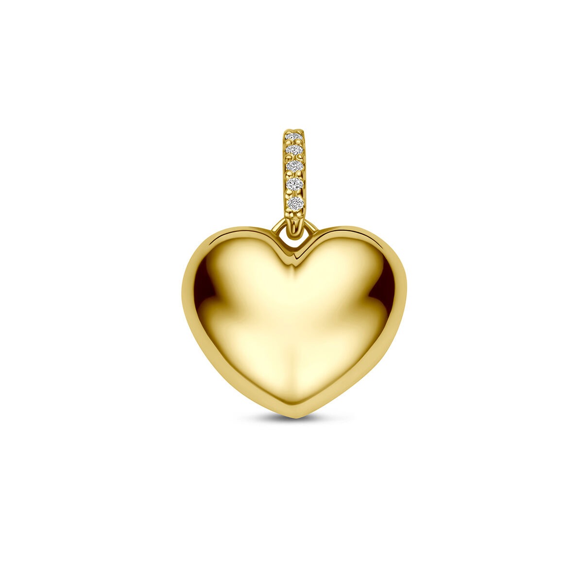 Ciondolo a forma di cuore in oro giallo 14k con diamanti.