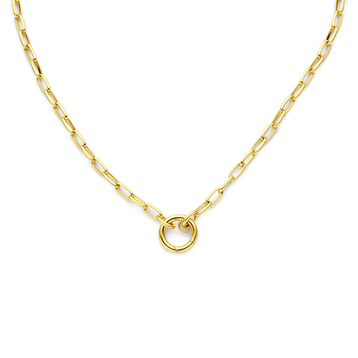 Geelgouden collier met paperclip schakels en een ronde sluiting.