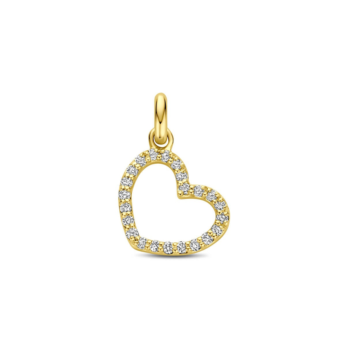 Ciondolo a forma di cuore in oro giallo 14k con diamanti lab-grown incastonati.