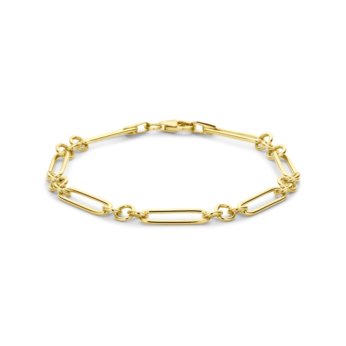 Bracciale in oro giallo 14k con nucleo in argento 925, design a catena con anelli ovali.