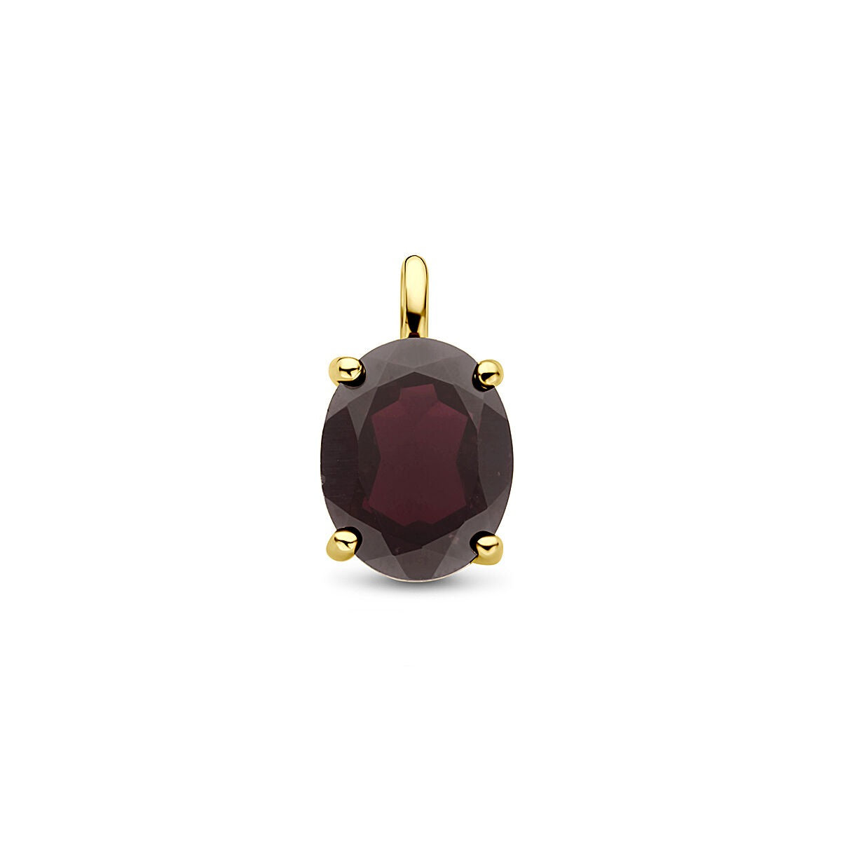 Ciondolo in argento dorato con granato ovale di 14 mm.