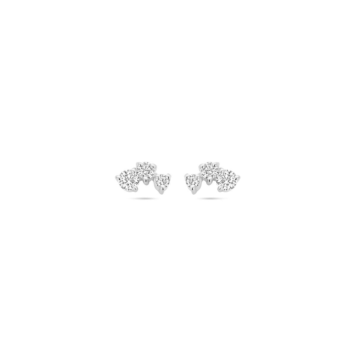 Orecchini da donna in argento rodiato con zirconi, forma ondulata, dimensioni 4,5 x 8 mm.