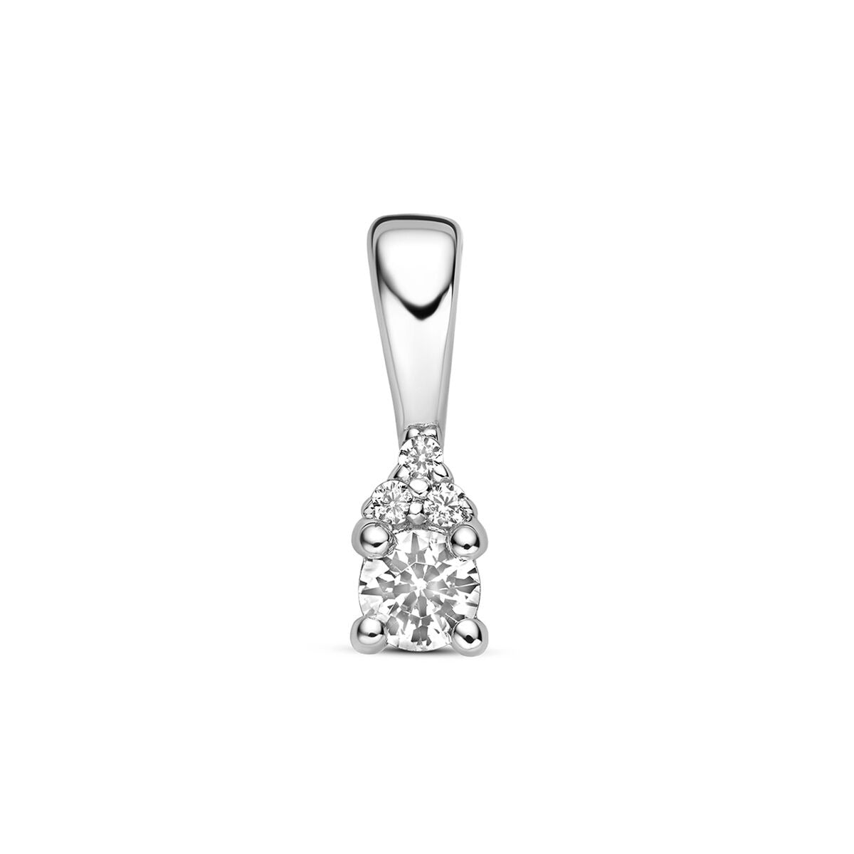 Ciondolo in argento 925 rodiato con zirconi, forma rettangolare e finitura lucida.