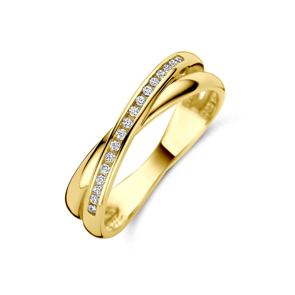 Anello da donna in oro giallo 14k con zircone, taglio brillante in incastonatura a fila.