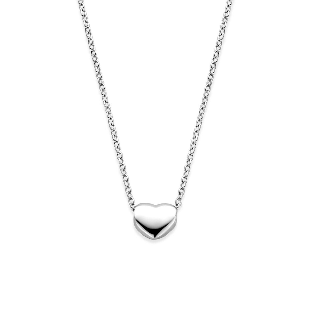 Gerhodineerd 925 zilveren collier met een glad hartje als hanger.