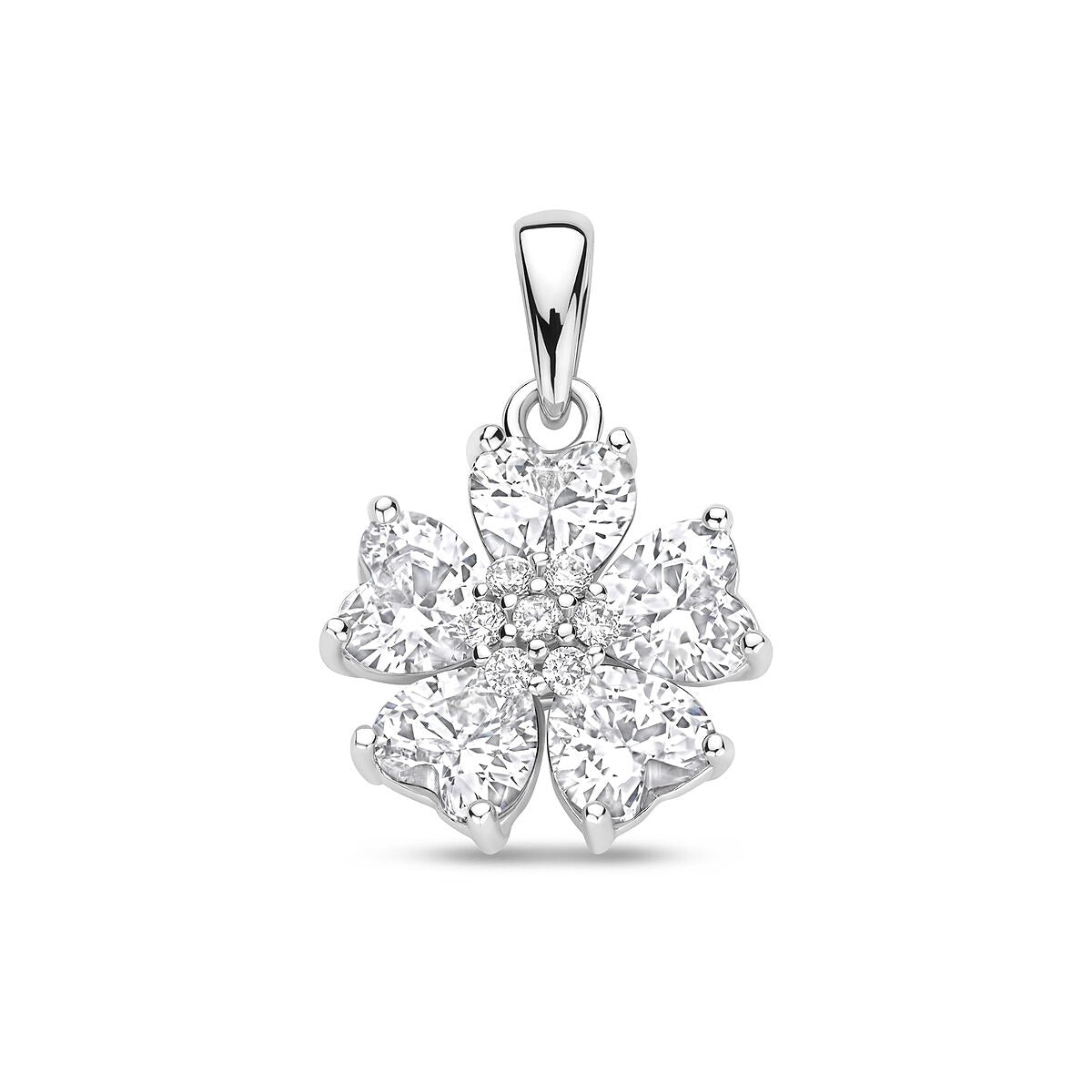 Ciondolo in argento rodiato con zircone a forma di cuore.