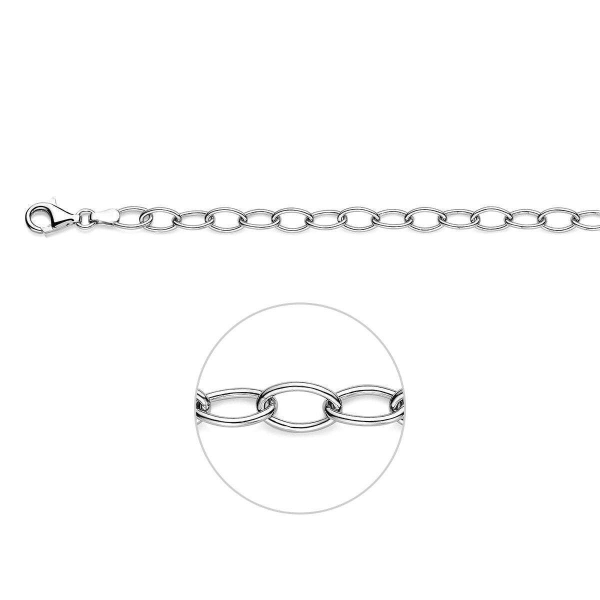 Gerhodineerde 925 zilveren anker armband met schakels en een karabijnsluiting.
