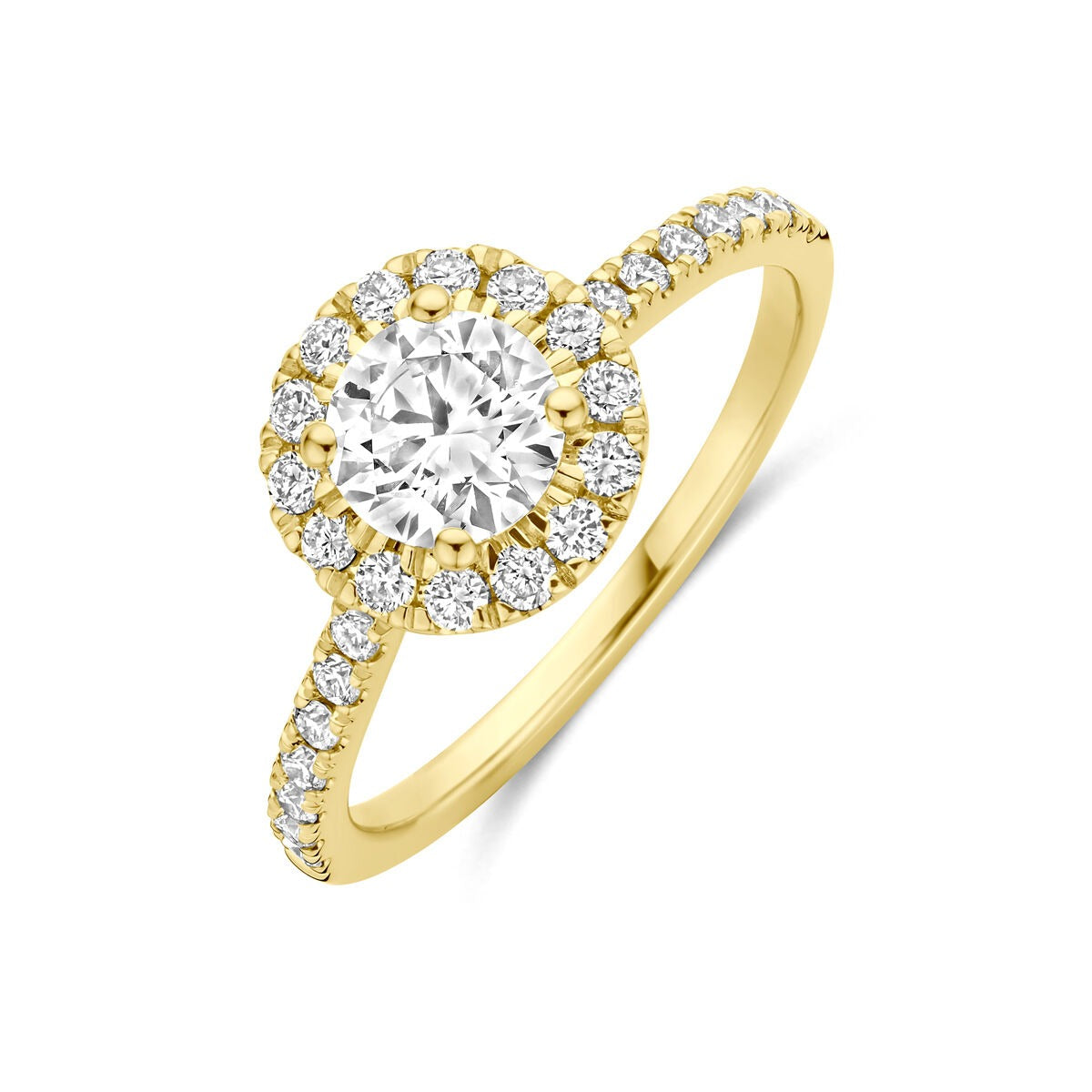 Anello in oro giallo 14k con diamante lab-grown da 1,10 ct e pavé di diamanti.