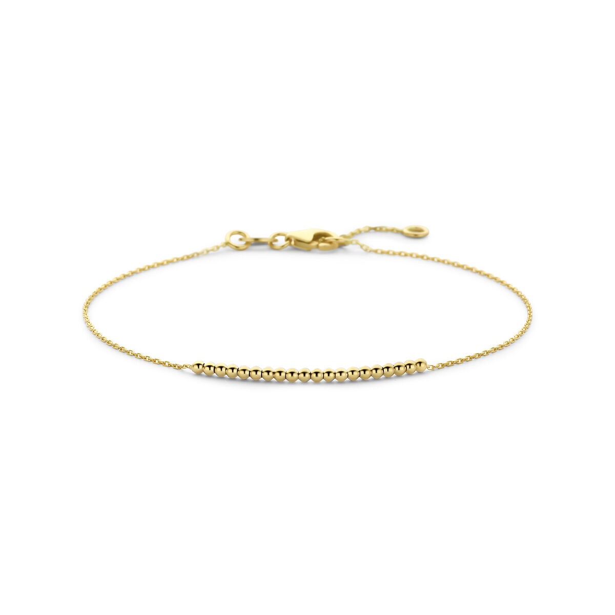 Bracciale in oro giallo 14k con una fila di pallini.