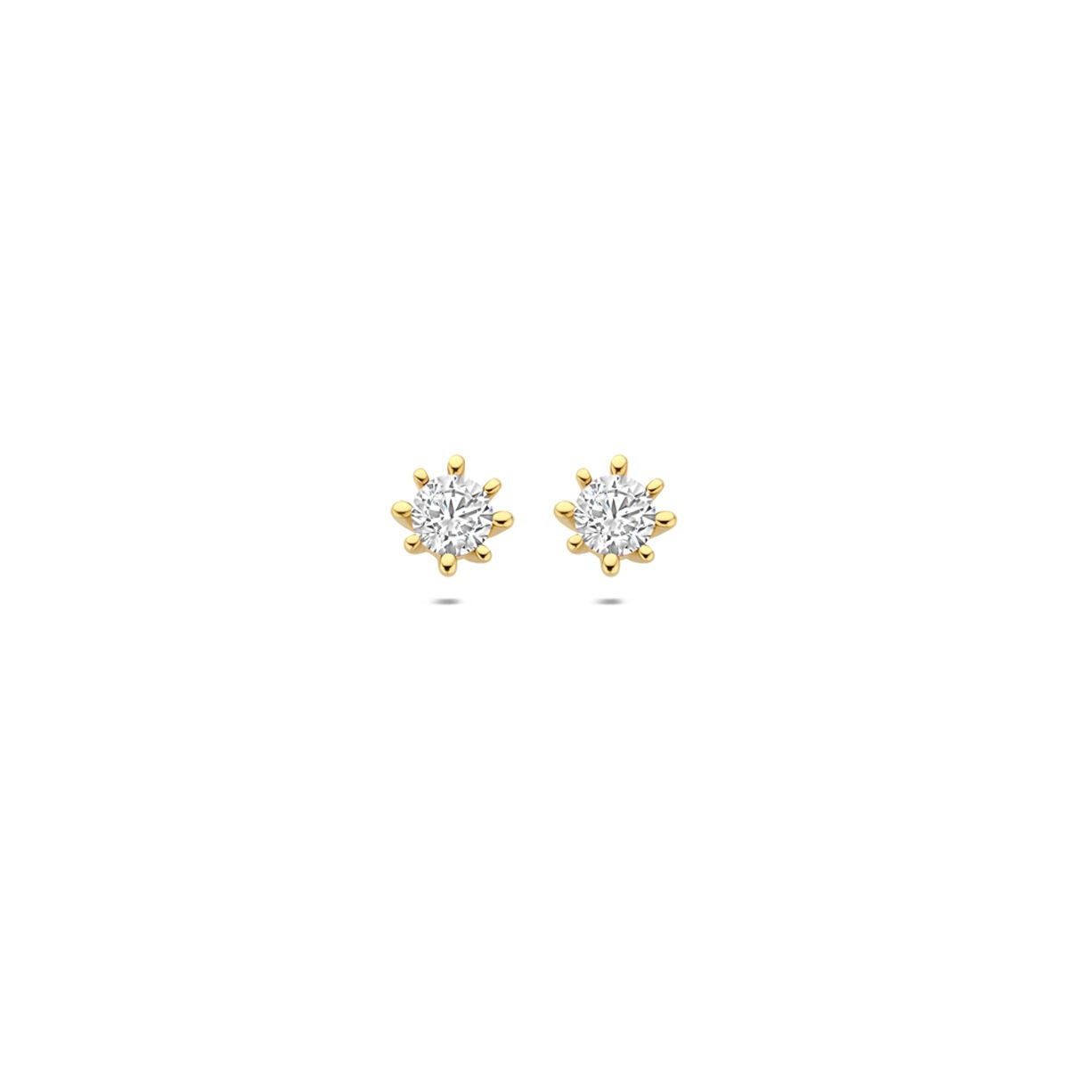 Orecchini in oro giallo 9k con zirconi, a forma di sole con punte.