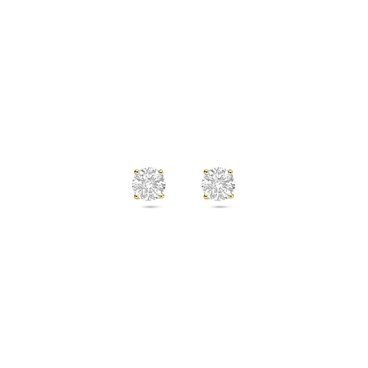 Orecchini in oro giallo 14k con diamanti lab-grown da 0,50 ct, forma rotonda.
