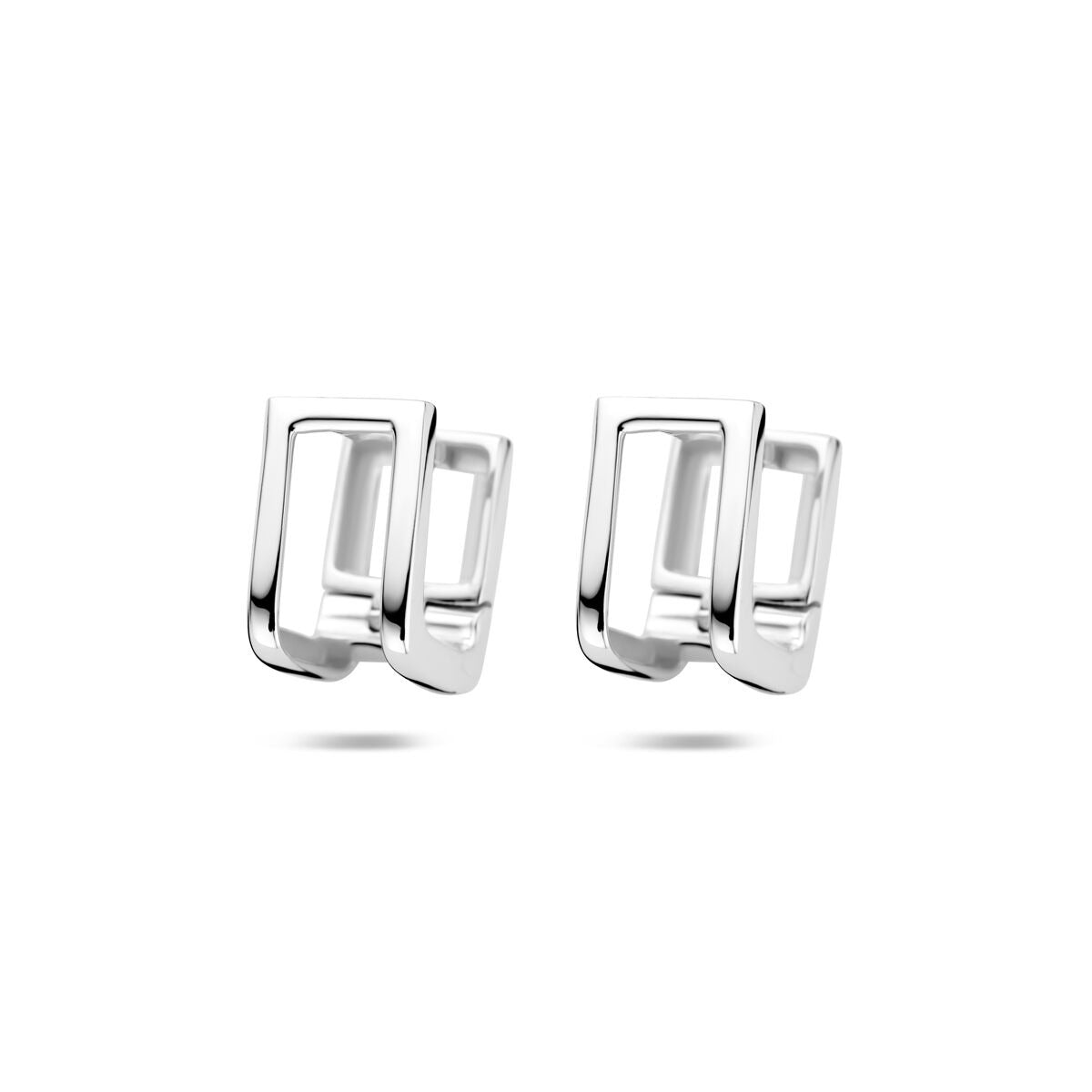 Orecchini alla creola in argento 925 rodiato con design geometrico.