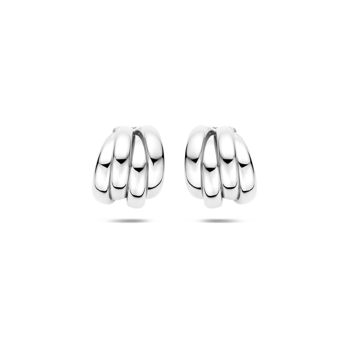 Orecchini a stecca in argento 925 rodiato, con design a onde, dimensioni 15 x 12,5 mm.