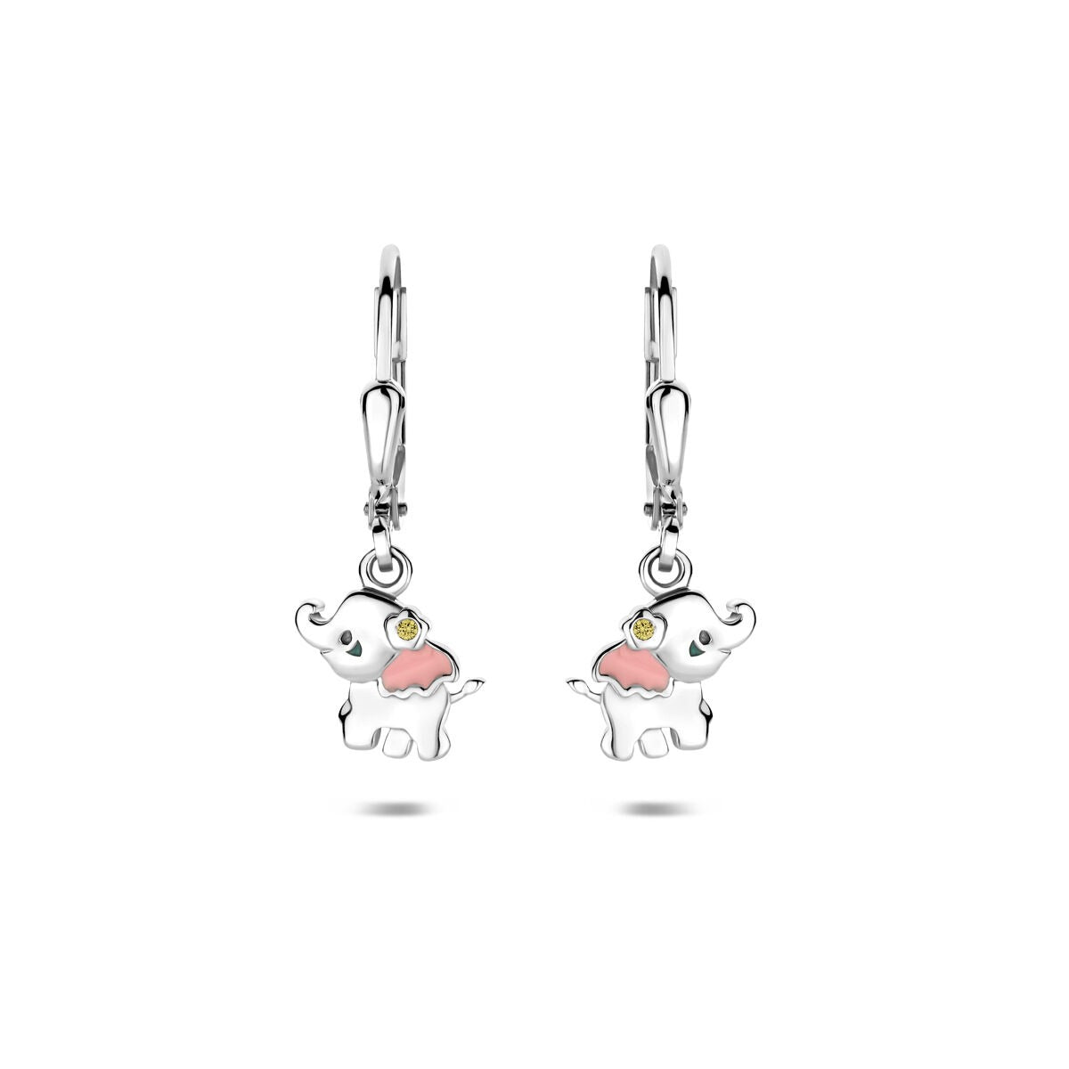 Orecchini pendenti per bambini elefante in argento – argento 925 rodiato con smalto e zircone 23 mm