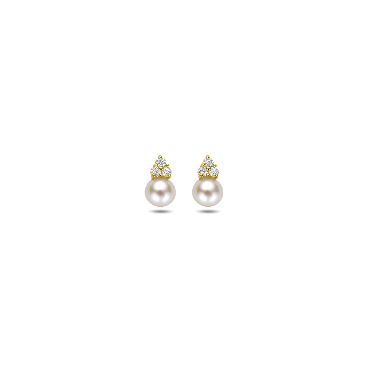Orecchini in oro giallo 14k con perla e zirconi, design classico e raffinato.