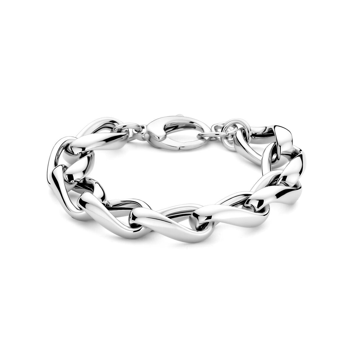 Bracciale da donna in argento 925 rodiato con maglie rotonde di 12 mm, lunghezza 18 + 2,5 cm.