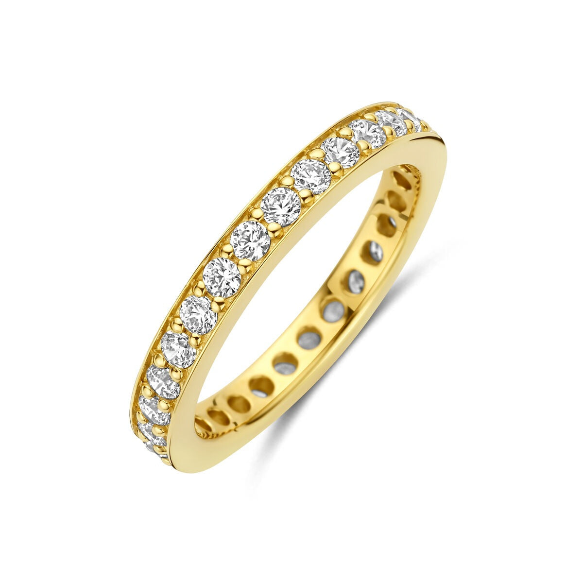 Anello in argento 925 dorato con zircone di 2,9 mm, finitura lucida e design sottile.