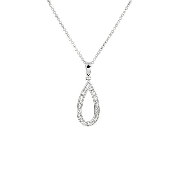 Zilveren ketting met druppelvormige zirkonia hanger – gerhodineerd