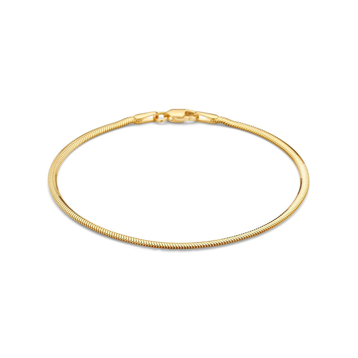 Bracciale in oro giallo 14k con design a serpente, superficie liscia e lucida.