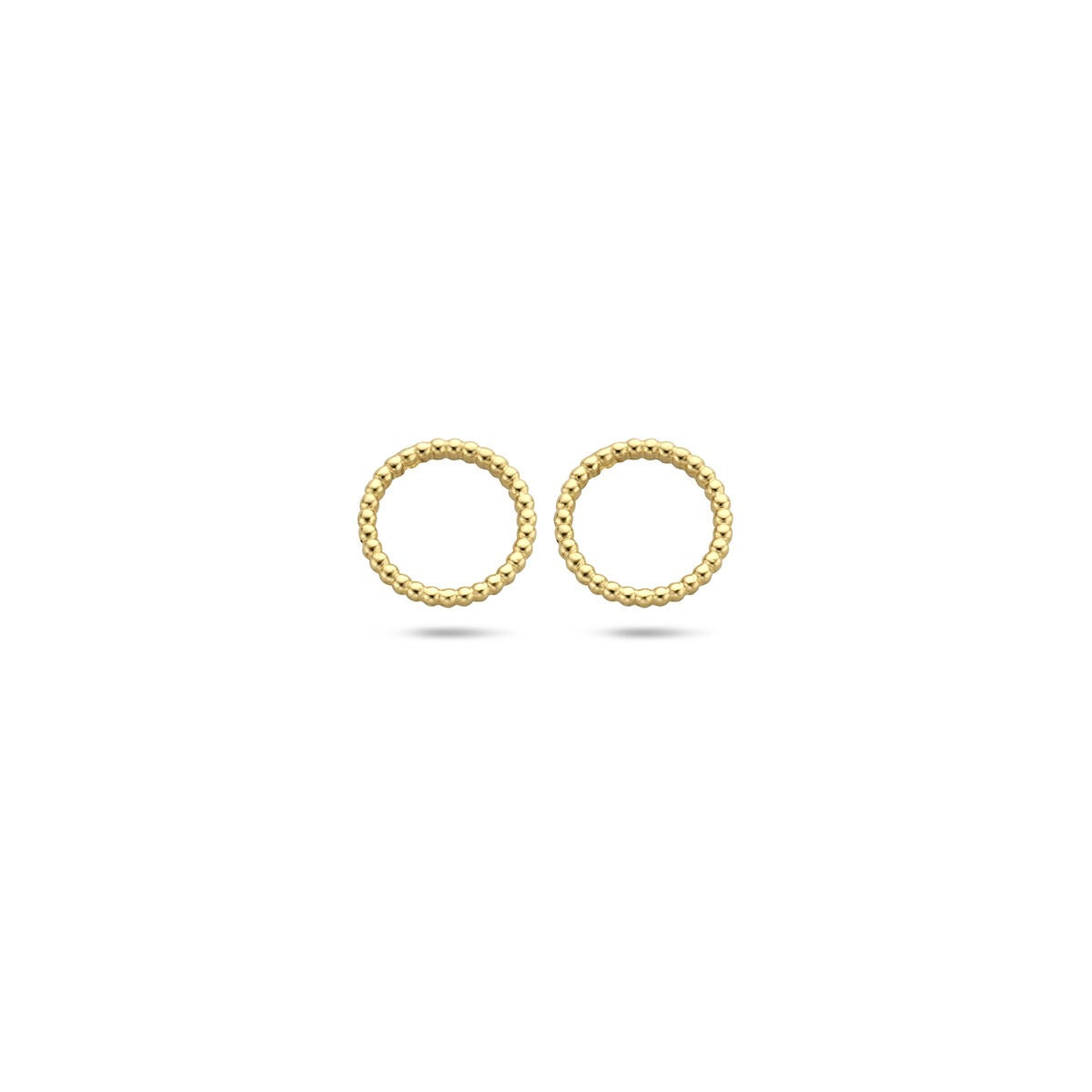 Orecchini in oro giallo 14k con forma rotonda e design intrecciato.