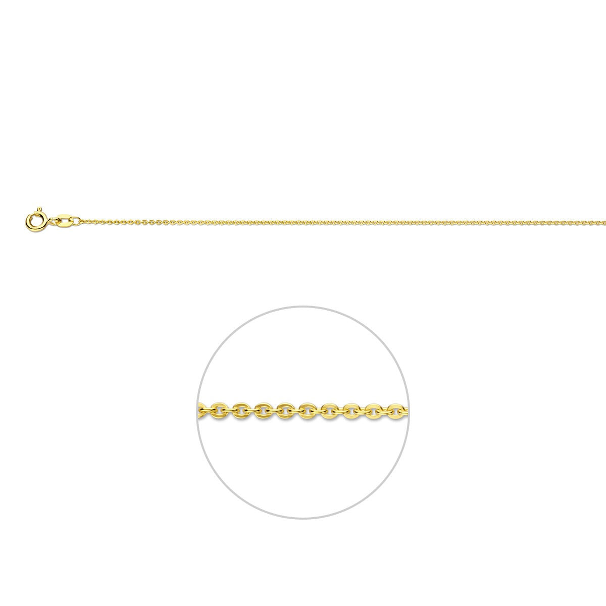 9k gouden ketting zonder hanger met een fijne ankerkettingstructuur.