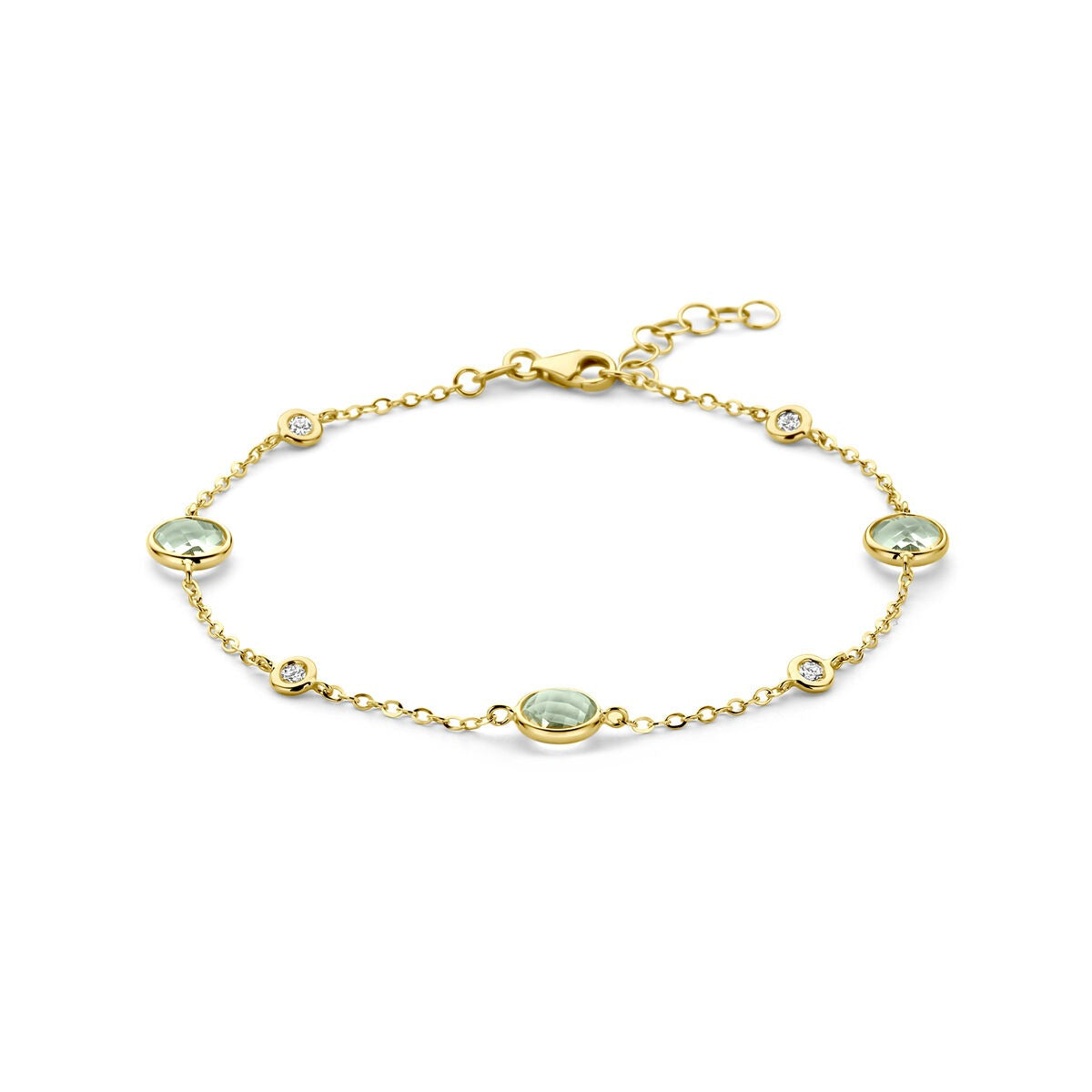 Bracciale in oro giallo 14k con ametista verde e diamanti da 0,20 ct.