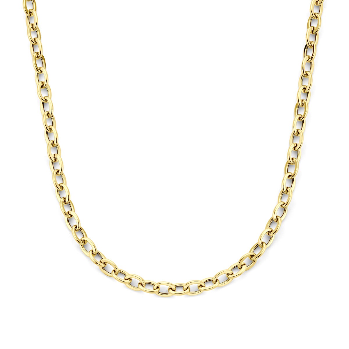 Collana in oro giallo 14k con maglie rotonde e rettangolari di 8,5 mm.