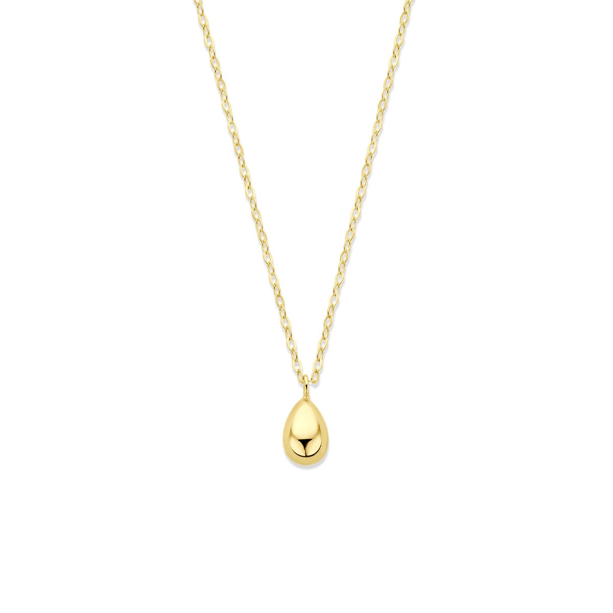 Geelgouden collier met een druppelvormige hanger aan een fijne schakelketting.