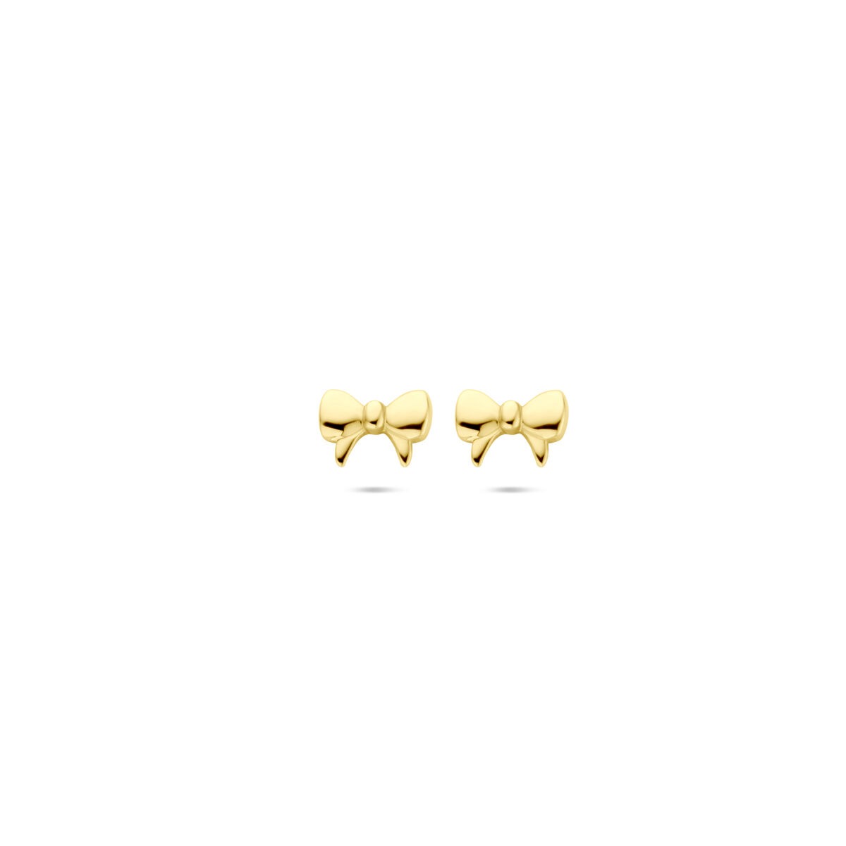 Orecchini in oro giallo 14k a forma di fiocco con dettaglio lucido.