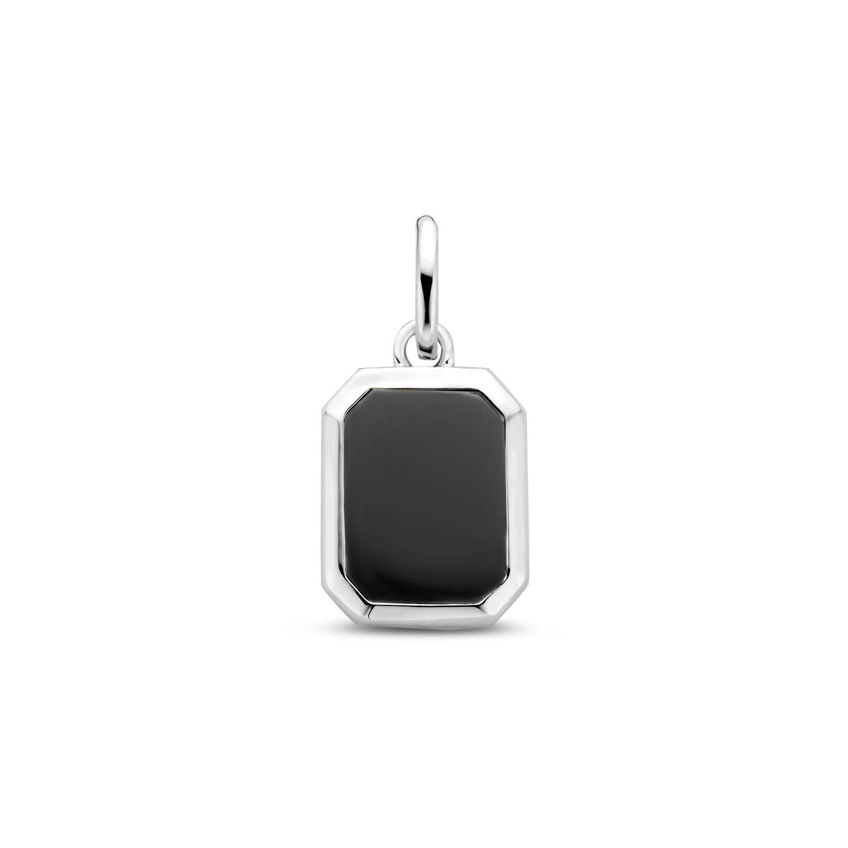 Gerhodineerde zilveren hanger met een onyx steen in een octagonale vorm van 20 mm.