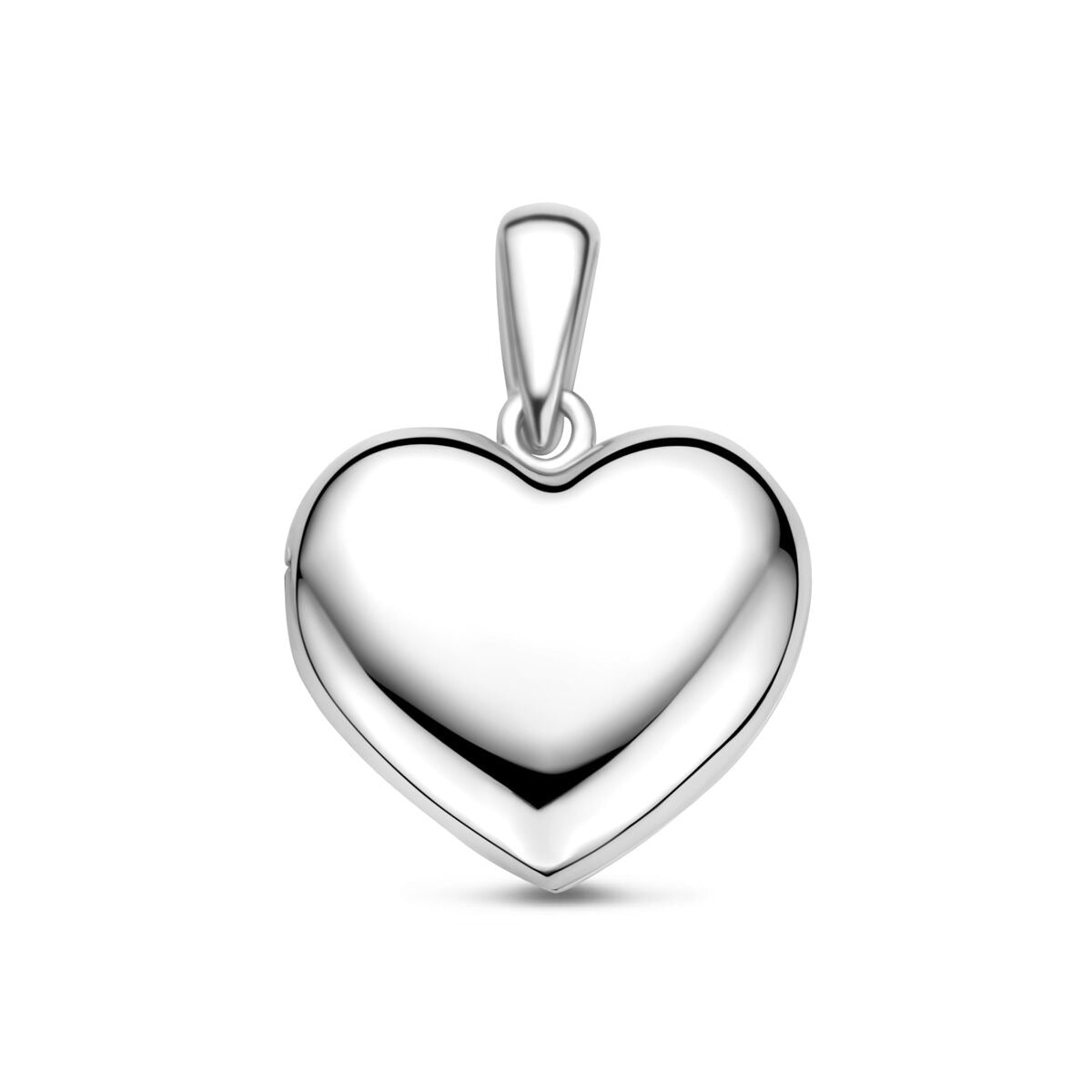 Ciondolo a forma di cuore in argento 925 rodiato, superficie lucida e liscia.