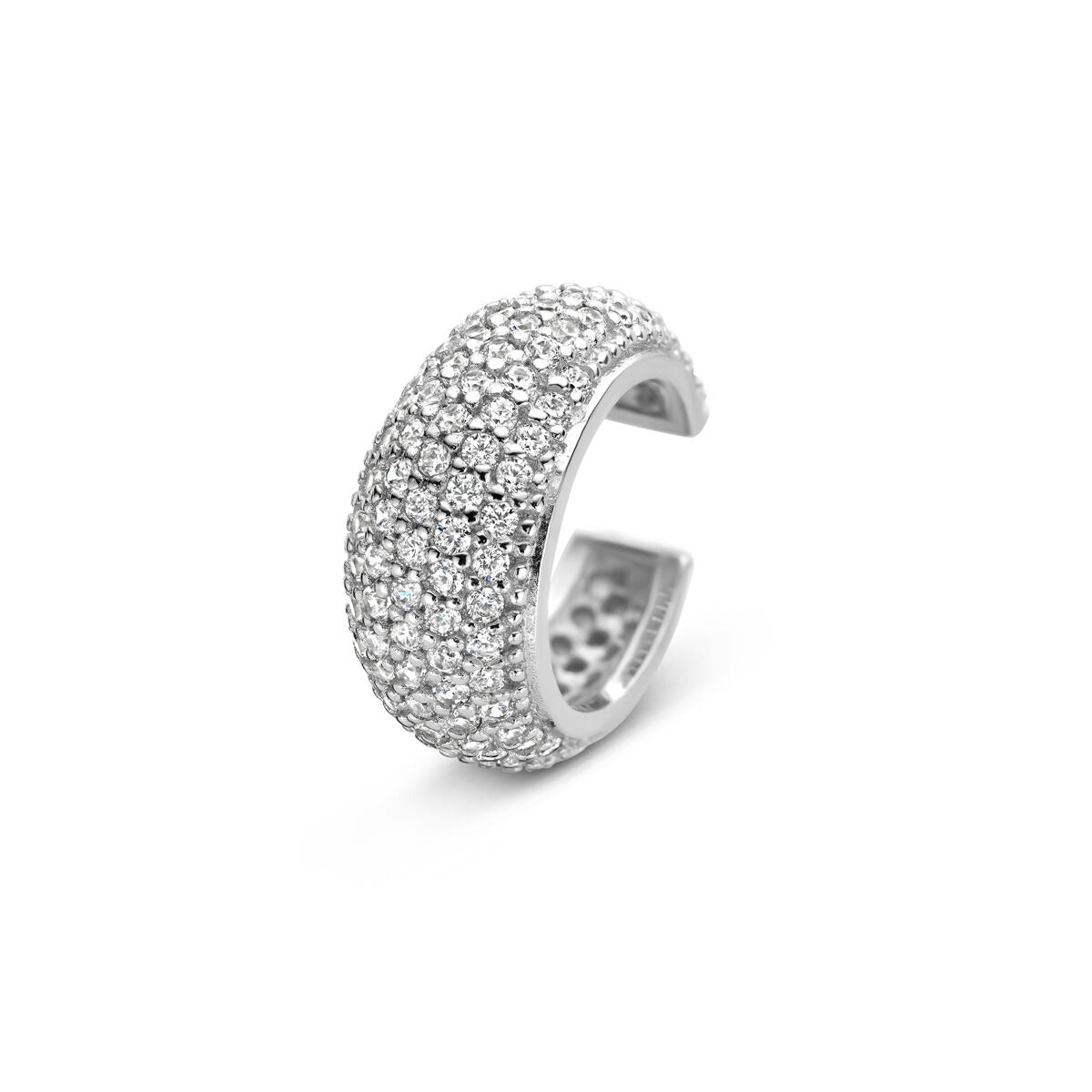 Ear cuff in argento rodiato 925 con zircone, design a fascia con dettagli scintillanti.