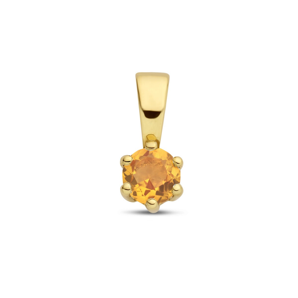 Geelgouden hanger met een ronde citrien, gezet in een zes-punts montuur.