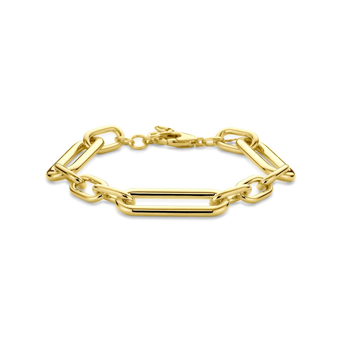 Bracciale in oro giallo 14k con maglie ad ancoraggio, larghezza 11 mm, lunghezza 18 + 2,5 cm.