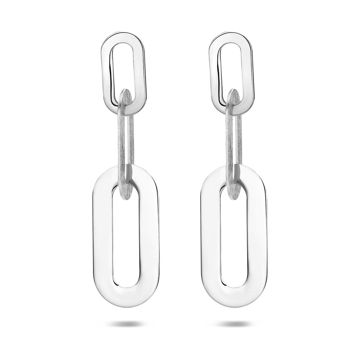 Orecchini in argento 925 rodiato con forma allungata e dettagli ovali.