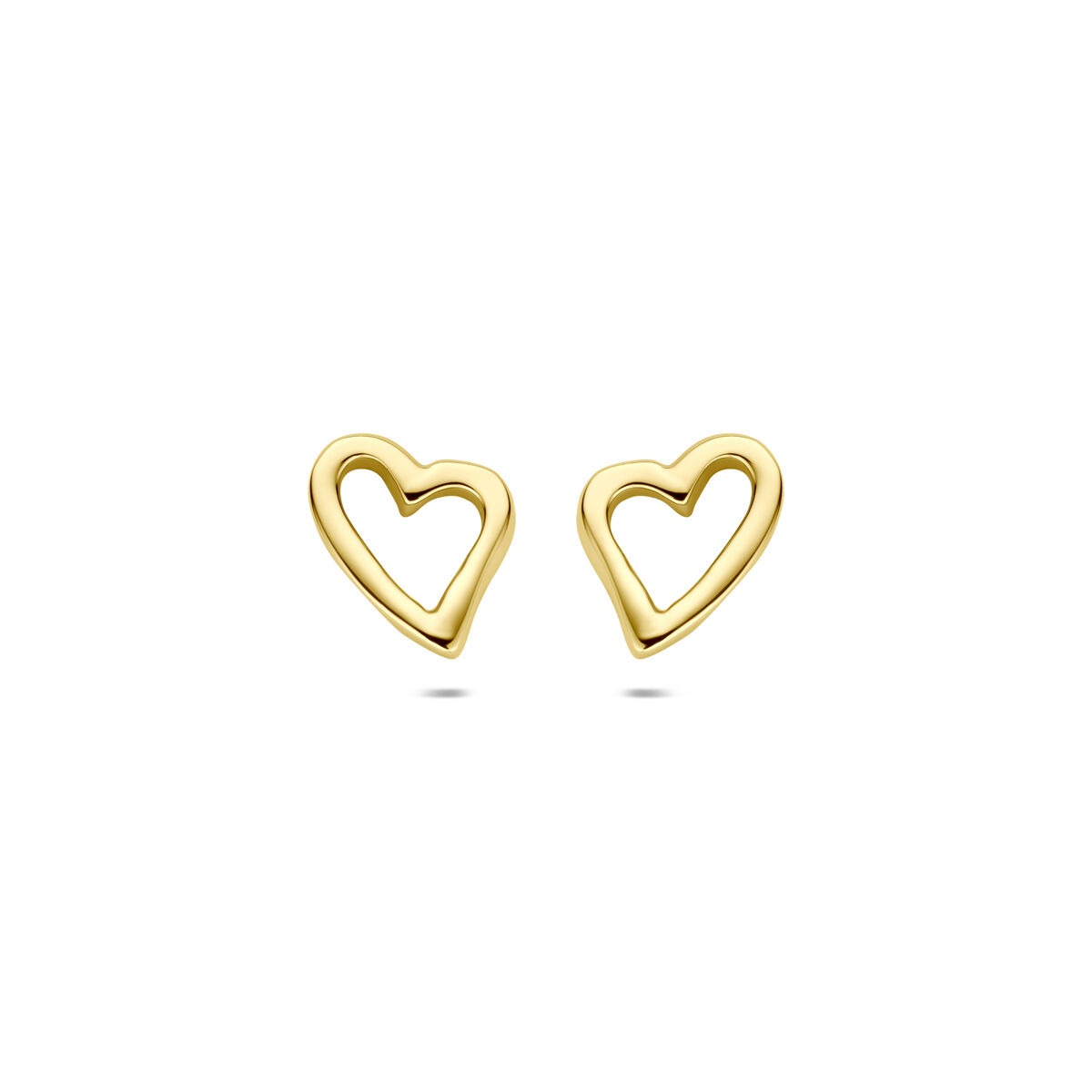 Orecchini in oro giallo 14k a forma di cuore, dimensione 10 mm.