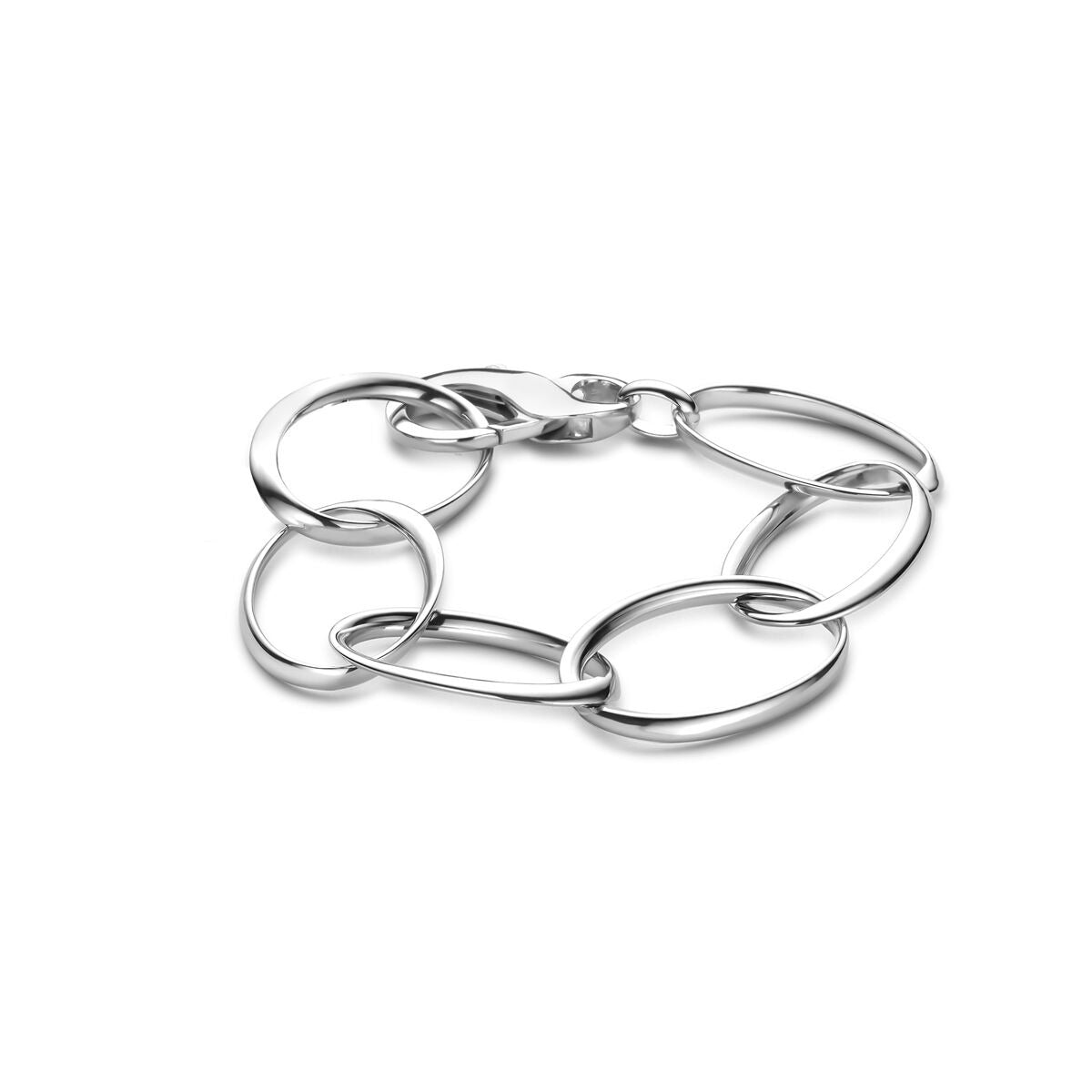 Bracciale in argento rodiato, con maglie ovali e chiusura a moschettone.