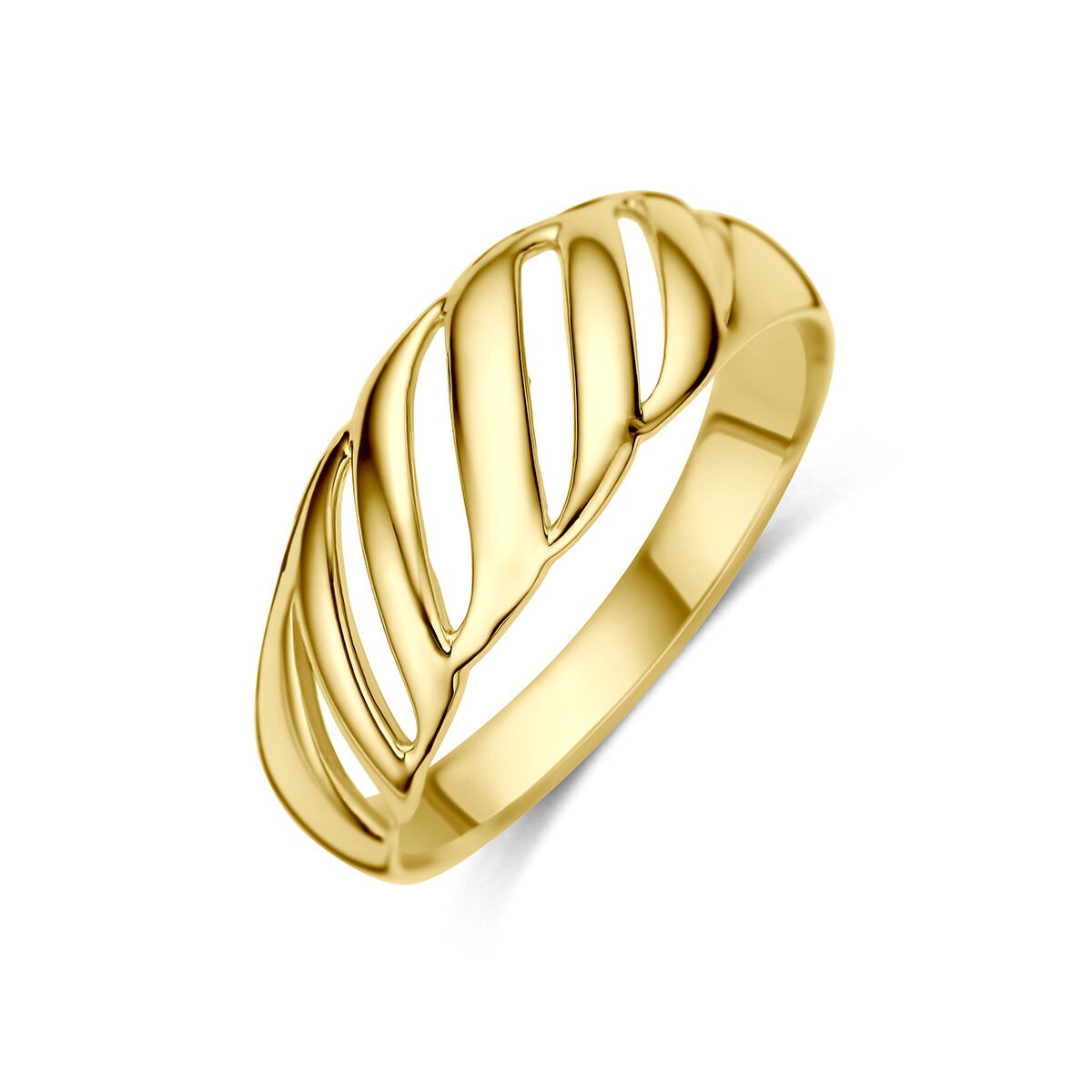 Anello in oro giallo 9k con design a foglia intrecciata.