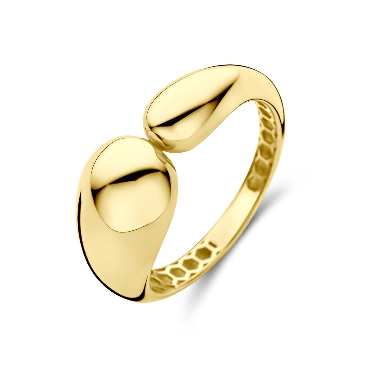 Anello da donna in oro 14k, 9 mm, con design ondulato e finitura lucida.
