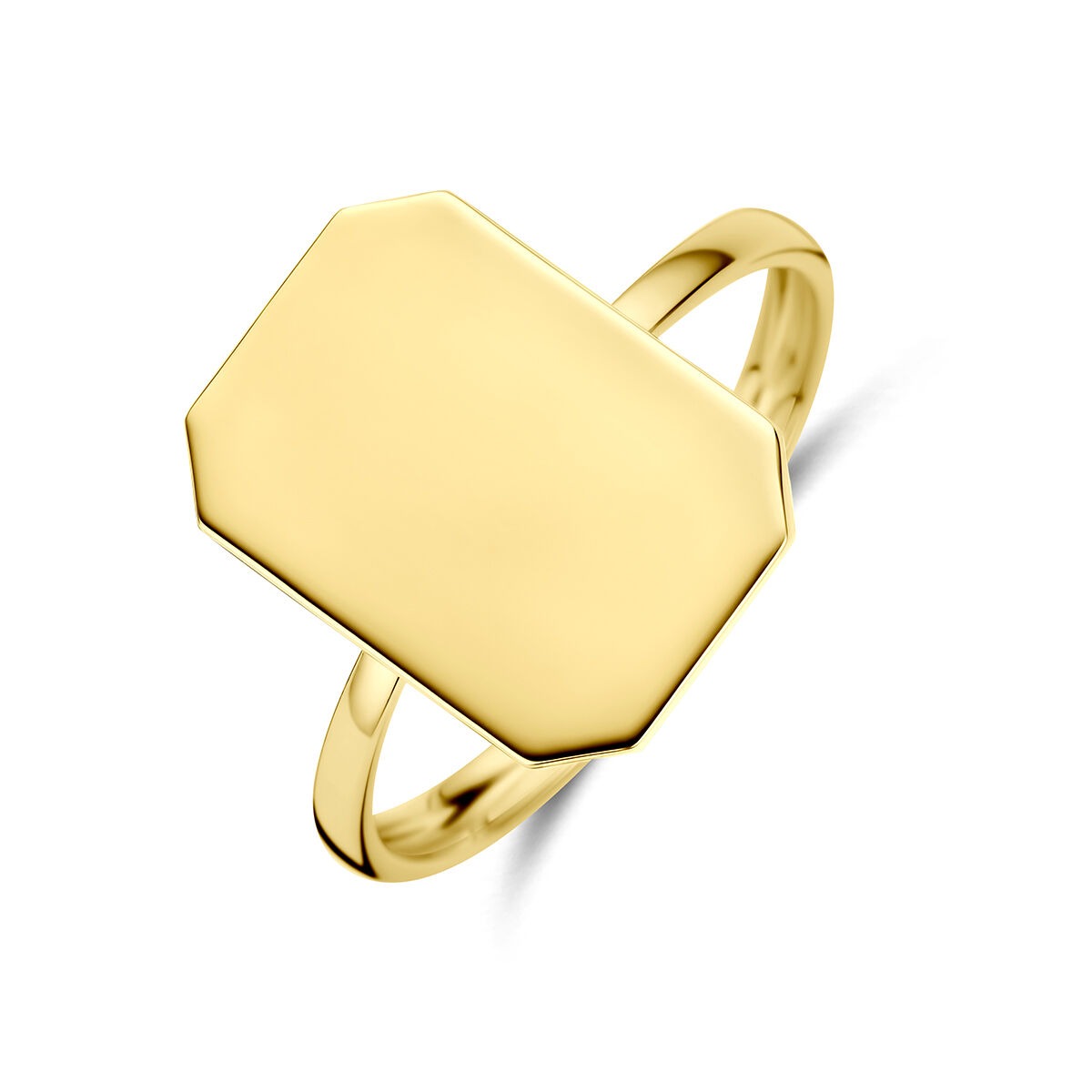 Anello in oro giallo 14k con superficie ottagonale liscia.