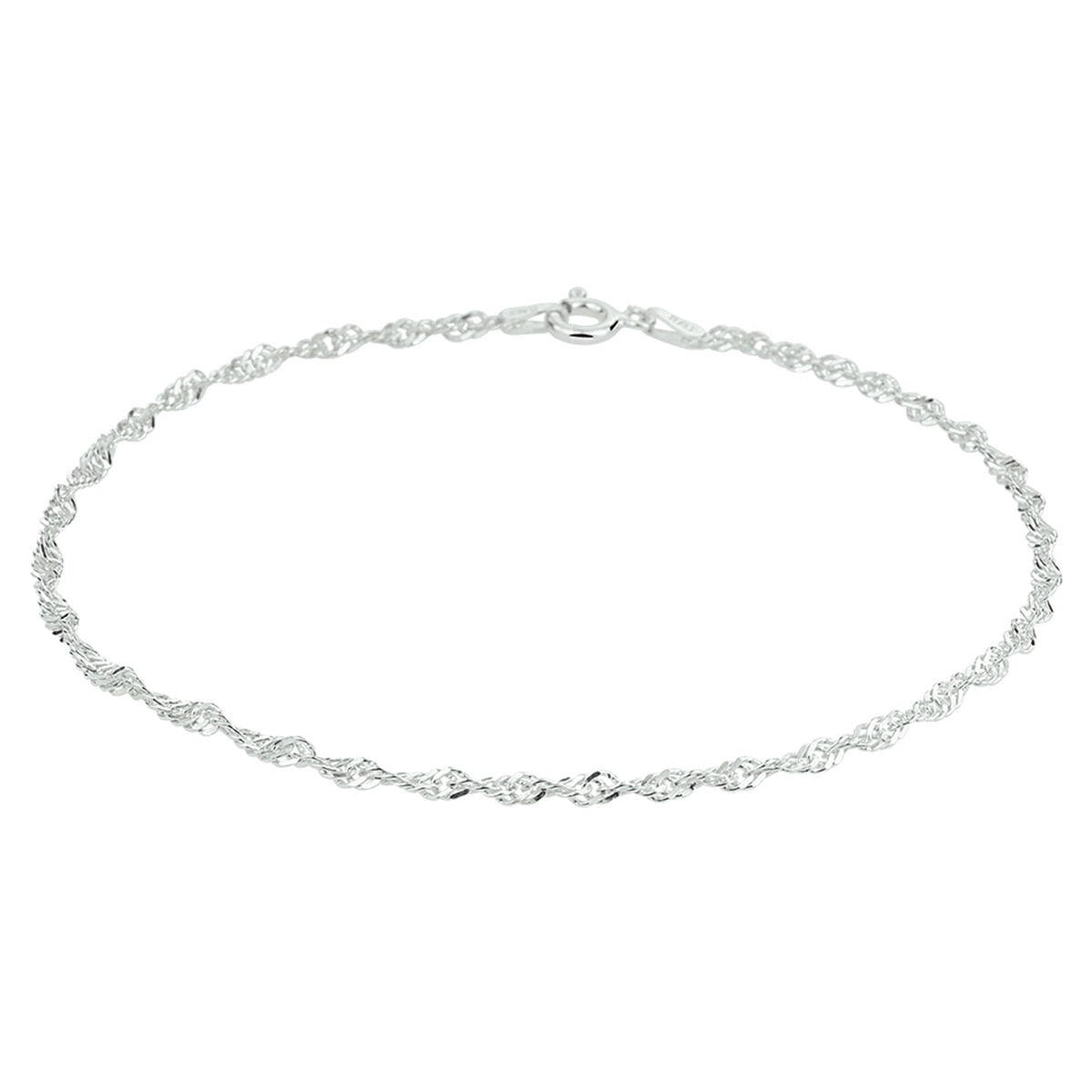 Bracciale alla caviglia in argento con maglia Singapore, design elegante e delicato.