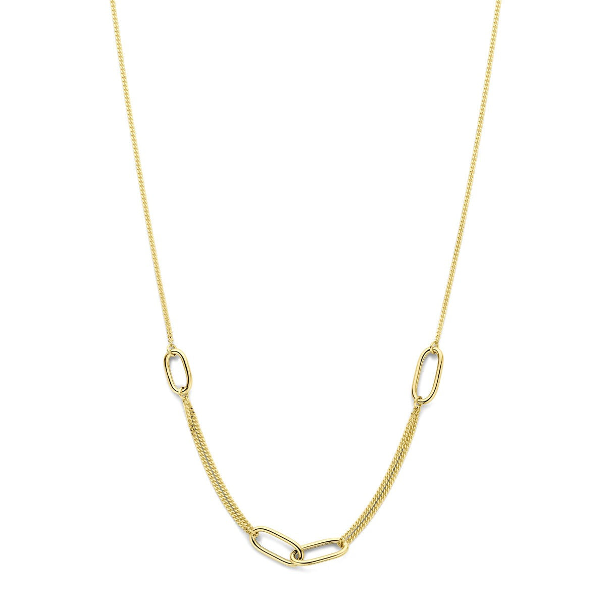 Geelgouden collier met een combinatie van ovale en rechte schakels.