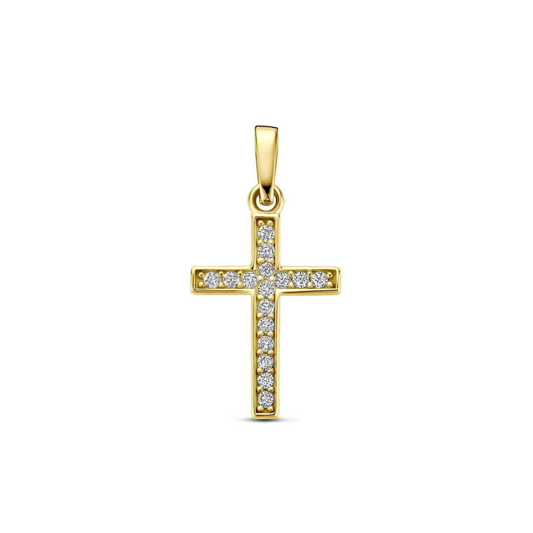 9k Geelgouden kruishanger met zirkonia