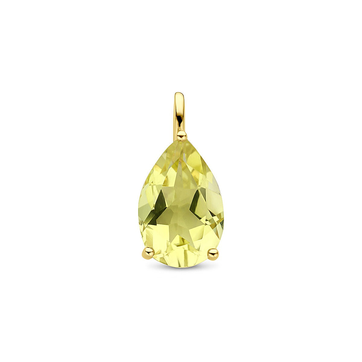 Ciondolo in argento dorato con citrino a forma di goccia, dimensioni 16,5 x 8 mm.