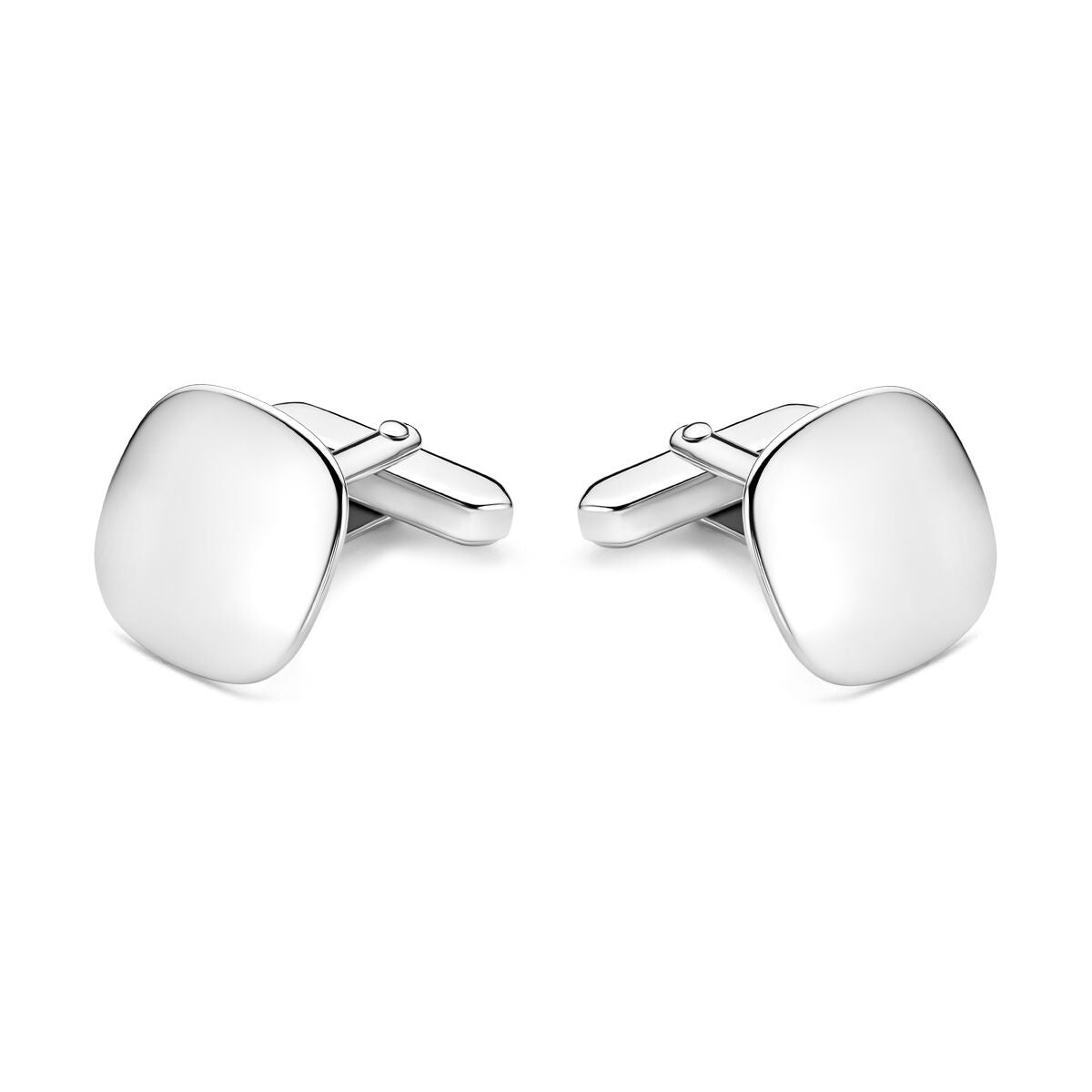 Gemelli in argento rodiato con forma quadrata e finitura lucida.