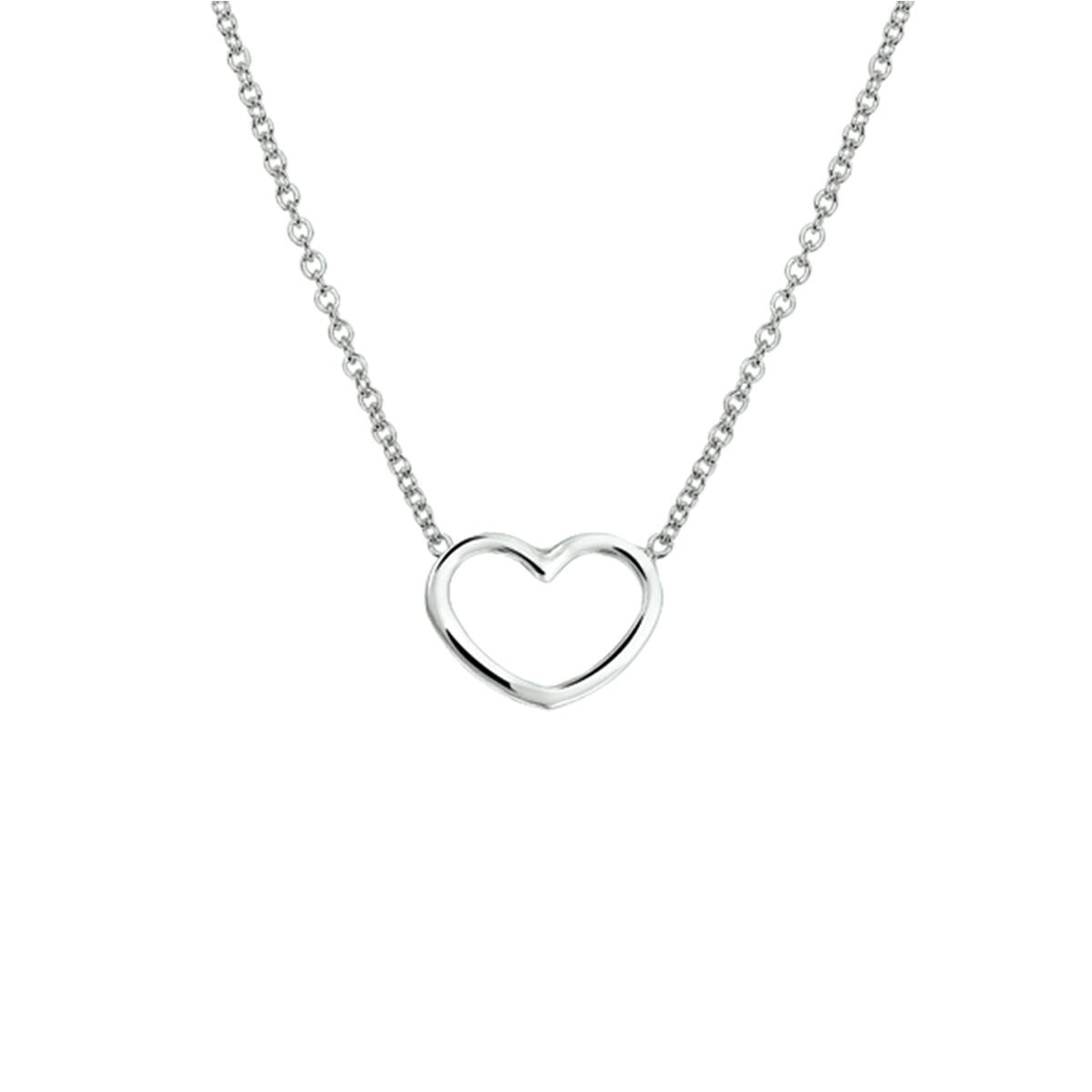 Zilveren collier van gerhodineerd 925 zilver met een open hartje als hanger.