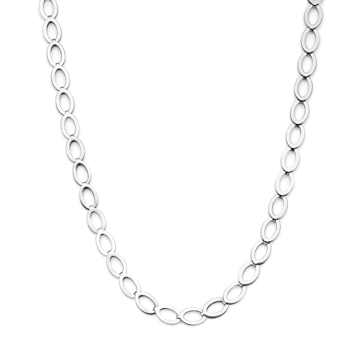 Gerhodineerd 925 zilveren schakelcollier met ovale schakels in een glanzende afwerking.