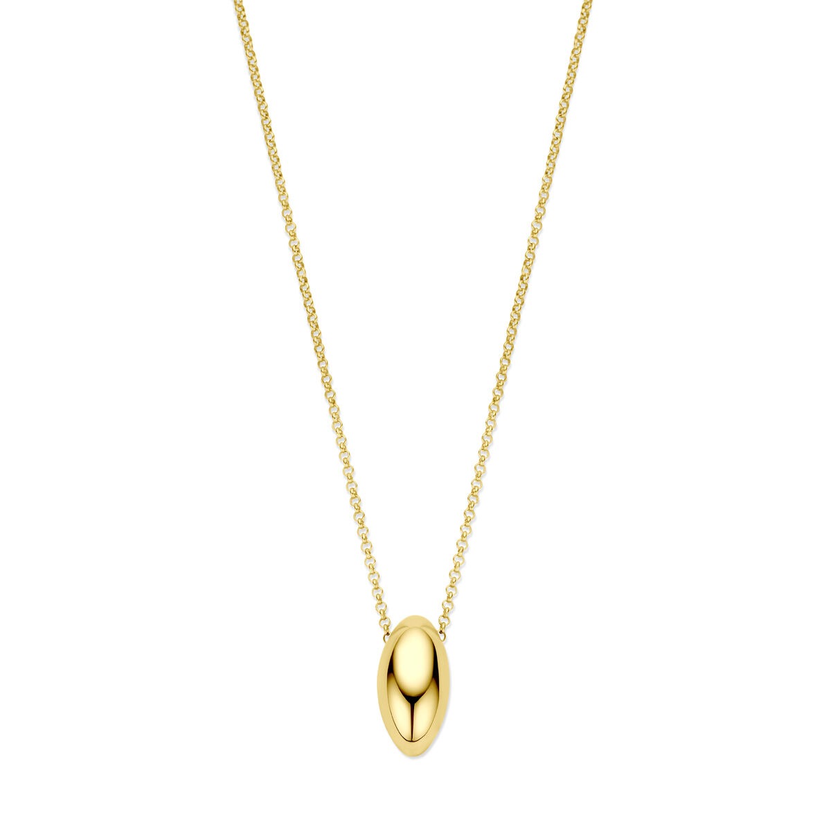 Verguld zilveren anker collier van 925 zilver met een glanzende, ovale hanger.
